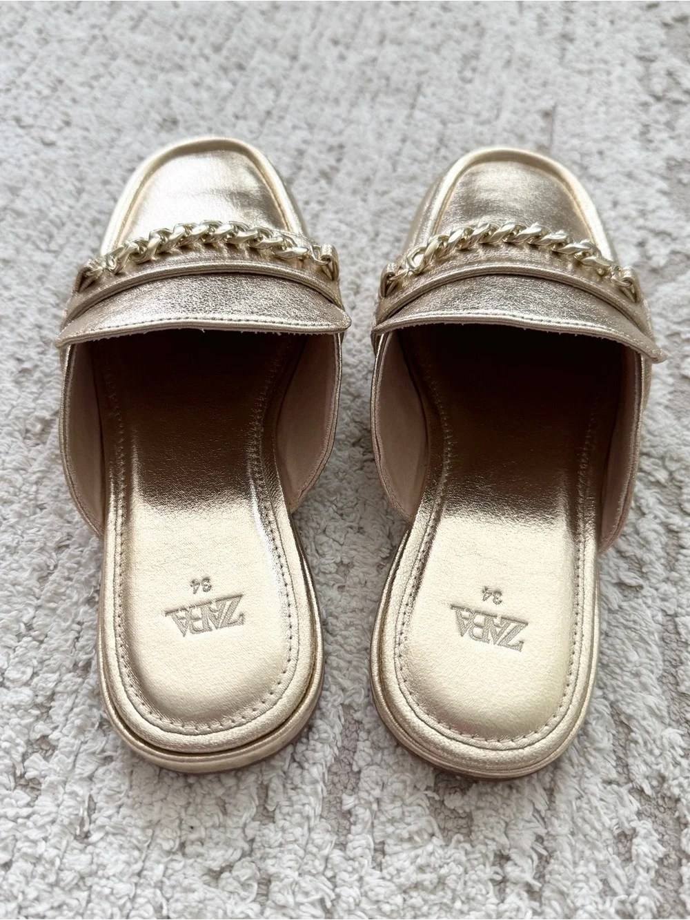 Zara Gold Metallic Chain-Accent Kids Slip-On Mule